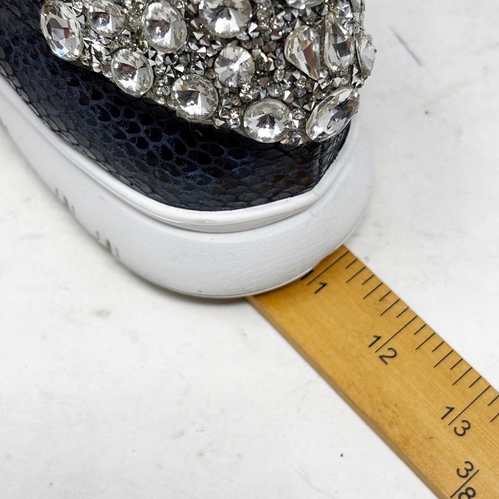 Sesto Meucci Sneakers Size 8 Blue Snake Print Leather‎ Rhinestone Heels - Picture 12 of 14